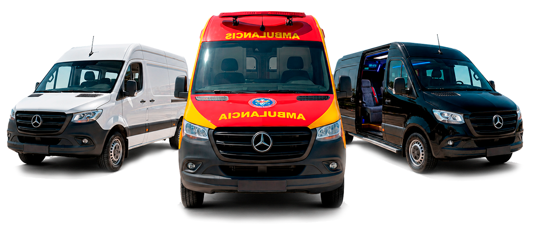 Frota Tawá com vans e ambulância Mercedes-Benz